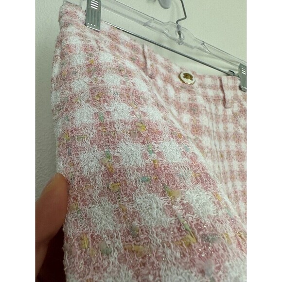 Sandro Women's Lian Tweed Flare Pants Pink White Gold Button Size S Waist 26 NEW - Picture 8 of 14